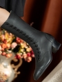 Black Retro Gothic Button Heeled Victorian Mid-Calf Boots