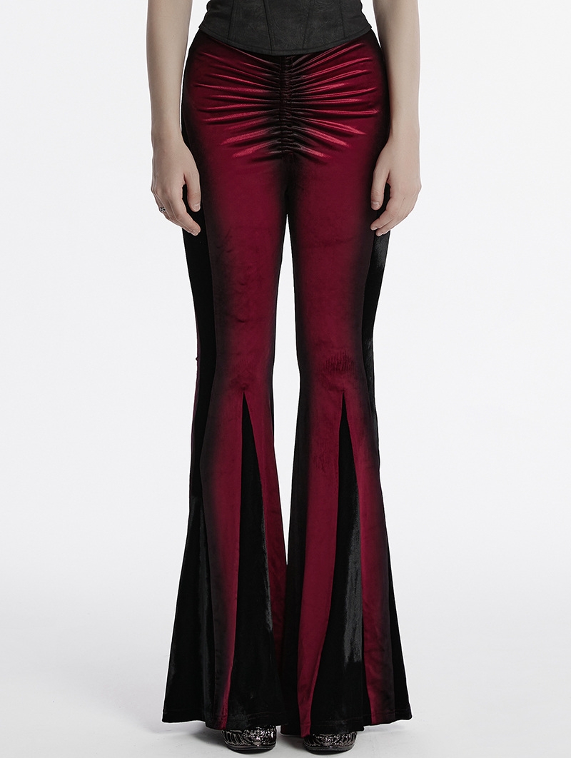 Red Gothic Gradient Sexy Flared Velvet Pants for Women