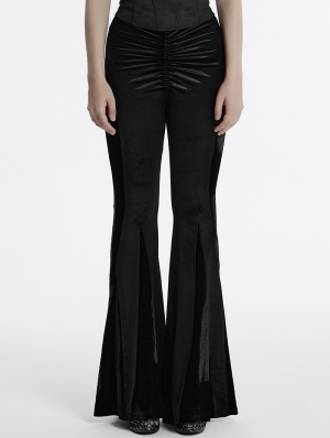 Black Gothic Skull Print Sexy Velvet Pants for Women