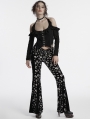 Black and White Gothic Skull Print Sexy Flared Velvet Pants for Women