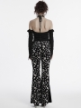 Black and White Gothic Skull Print Sexy Flared Velvet Pants for Women