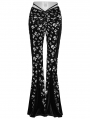 Black and White Gothic Skull Print Sexy Flared Velvet Pants for Women