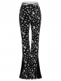 Black and White Gothic Skull Print Sexy Flared Velvet Pants for Women