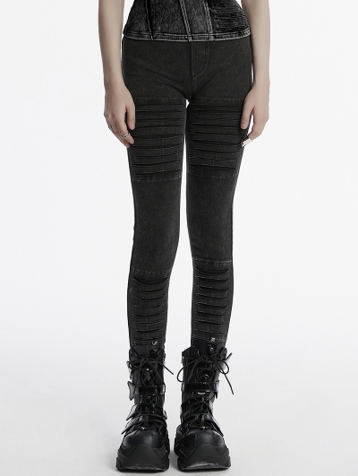 Black Gothic Apocalypse Punk Knitted Jeans for Women