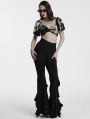 Black Gothic Daily Fitted Ruffle Flared Pants for Women