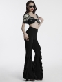 Black Gothic Daily Fitted Ruffle Flared Pants for Women