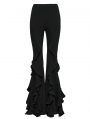 Black Gothic Daily Fitted Ruffle Flared Pants for Women