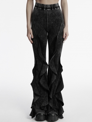 Black Gothic Doomsday Wasteland Flared Pants for Women