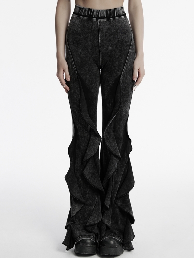 Black Gothic Doomsday Wasteland Flared Pants for Women