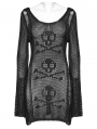 Black Gothic Punk Decadent Sexy Perspective Skull Knit Dress