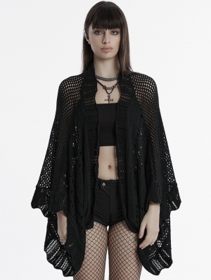 Black Gothic Hollowed Out Loose Cardigan Sweater for Women