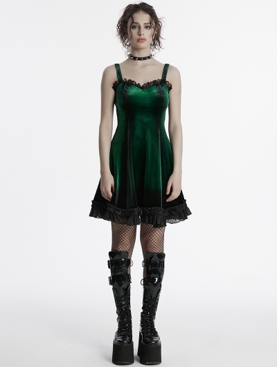 Green Gothic Gradient Cute Velvet Short Dress