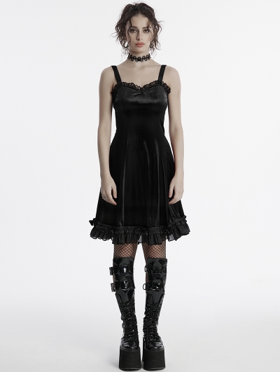 Black Gothic Gradient Cute Velvet Short Dress