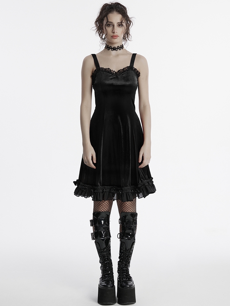 Black Gothic Gradient Cute Velvet Short Dress