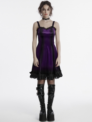 Violet Gothic Gradient Cute Velvet Short Dress