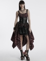 Red and Black Gothic Grunge Gradient Plaid Zip Front Irregular Skirt