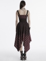 Red and Black Gothic Grunge Gradient Plaid Zip Front Irregular Skirt