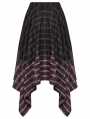 Red and Black Gothic Grunge Gradient Plaid Zip Front Irregular Skirt