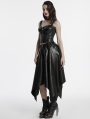 Black Gothic Punk Faux Leather Zip Front Irregular Hem Skirt