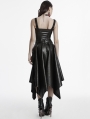 Black Gothic Punk Faux Leather Zip Front Irregular Hem Skirt