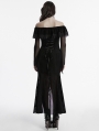 Black Sexy Gothic Off-the-Shoulder Velvet Mesh Long Fishtail Dress