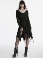 Black Gothic Distressed Long Sleeve Irregular Dress