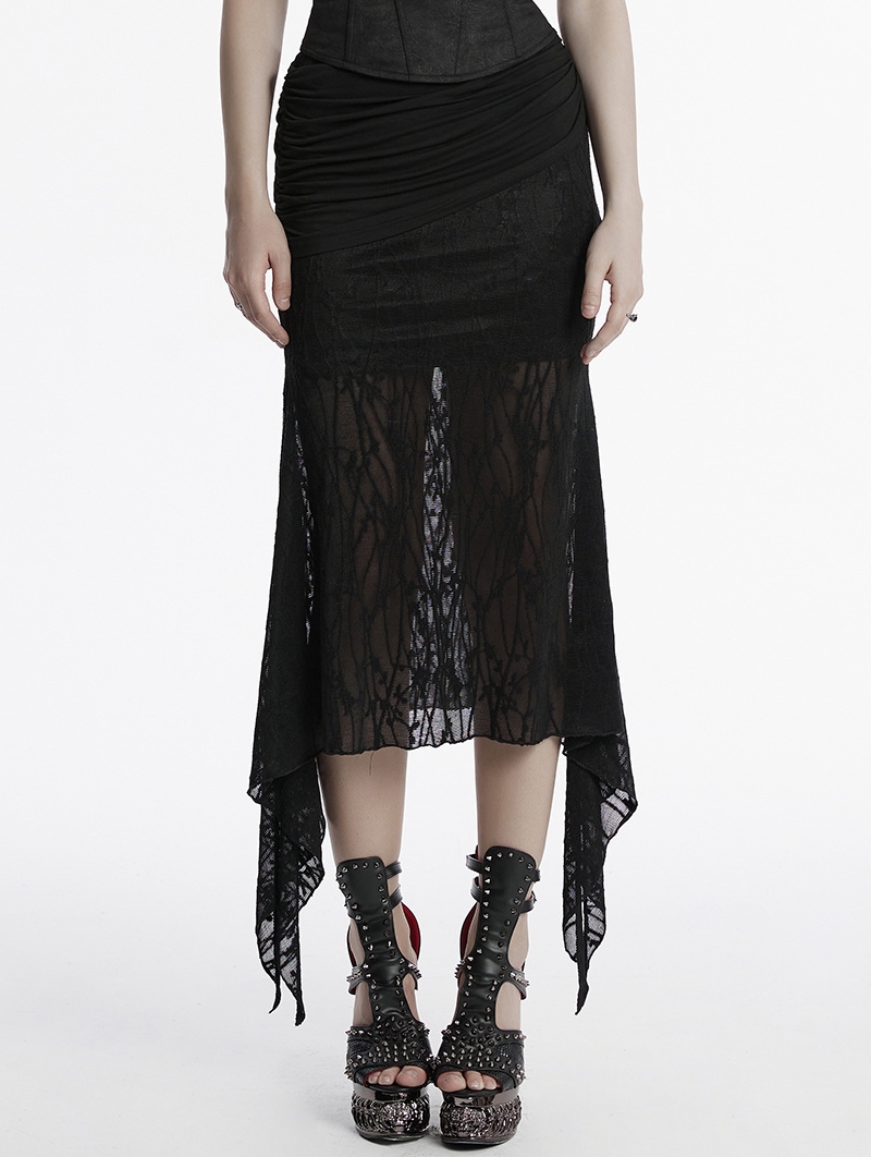 Black Gothic Mesh Patchwork Fishtail Skirt