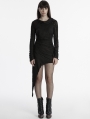 Black Gothic Distressed Irregular Hem Hooded Dress