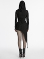 Black Gothic Distressed Irregular Hem Hooded Dress