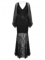 Black Elegant Gothic Long Bat Sleeve Long Fishtail Dress