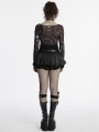 Black Gothic Punk Short Pleated Faux Leather Skirt