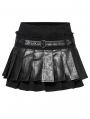 Black Gothic Punk Short Pleated Faux Leather Skirt