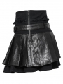 Black Gothic Punk Short Pleated Faux Leather Skirt