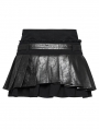 Black Gothic Punk Short Pleated Faux Leather Skirt