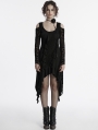 Black Gothic Long Bat Mesh Sleeve Cold Shoulder Dress