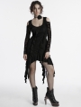 Black Gothic Long Bat Mesh Sleeve Cold Shoulder Dress