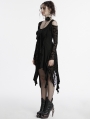 Black Gothic Long Bat Mesh Sleeve Cold Shoulder Dress