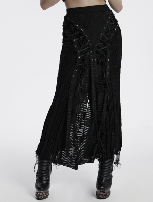 Black Decadent Gothic Punk Fishtail Long Skirt