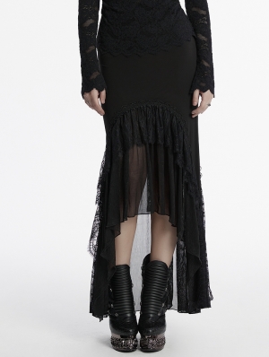 Black Asymmetrical Gothic Ruffle High-Low Fishtail Skirt