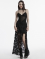 Black Sexy Gothic Lace Deep V-Neck High Slit Long Dress