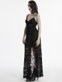 Black Sexy Gothic Lace Deep V-Neck High Slit Long Dress