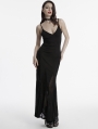 Black Gothic Irregular Splicing Sexy V-neck Long Dress