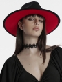 Black and Red Gothic Retro Pearl Cross Embellished Top Hat