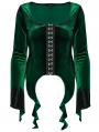 Green Gothic Gradient Velvet Long Sleeve Irregular Shirt for Women