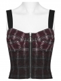 Red and Black Gothic Grunge Gradient Plaid Vest Top for Women