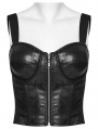 Black Gothic Punk Faux Leather Vest Top for Women