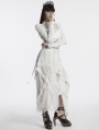 White Gothic Long Puff Sleeve Floral Ruffled Lace Top for Women