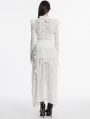 White Gothic Long Puff Sleeve Floral Ruffled Lace Top for Women