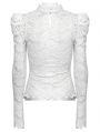 White Gothic Long Puff Sleeve Floral Ruffled Lace Top for Women