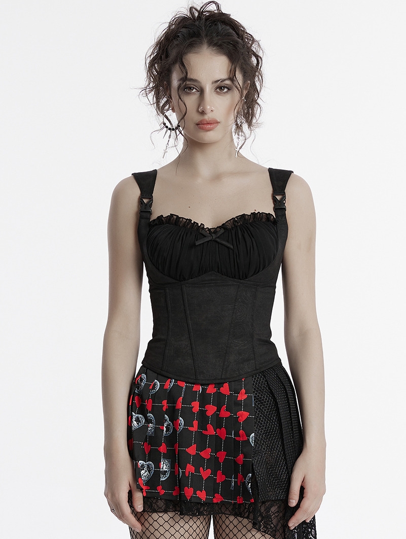 Black Gothic Buckle Strap Corset Style Cami Top for Women